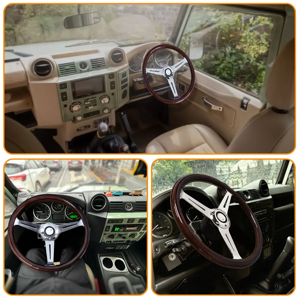 14inch 360mm Universal Retro Car Wood Film Steering Wheel Classic Vintage Wooden Sports Steering Wheel for Land rover defender
