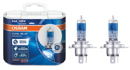 OSRAM H4 COOL BLUE ADVANCE +50% 5000K Mega White Halogen Head light bulbs 60/55W