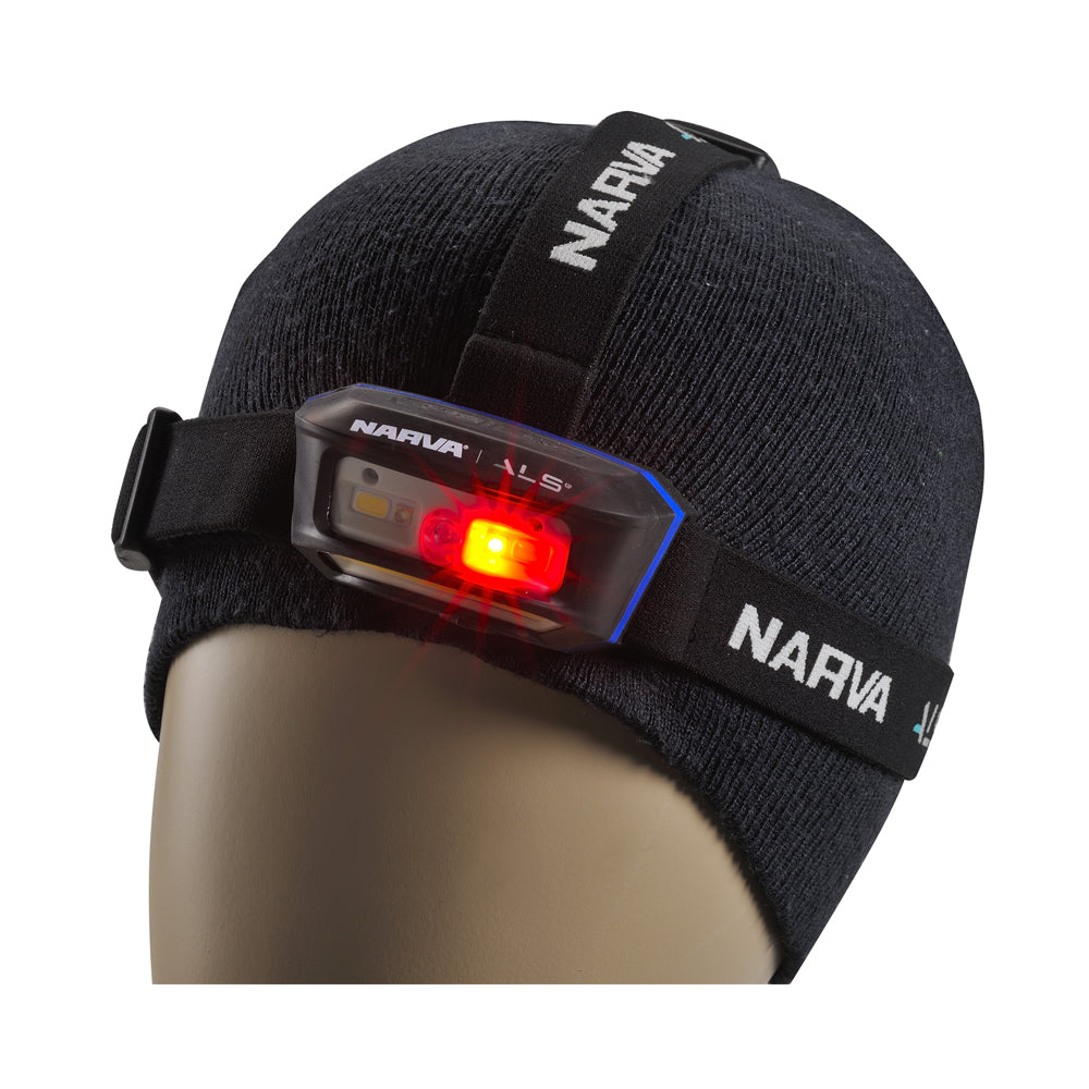 NARVA ALS RECHARGEABLE L.E.D HEAD LAMP - 250 LUMENS WITH GREEN & RED FUNTIONS
