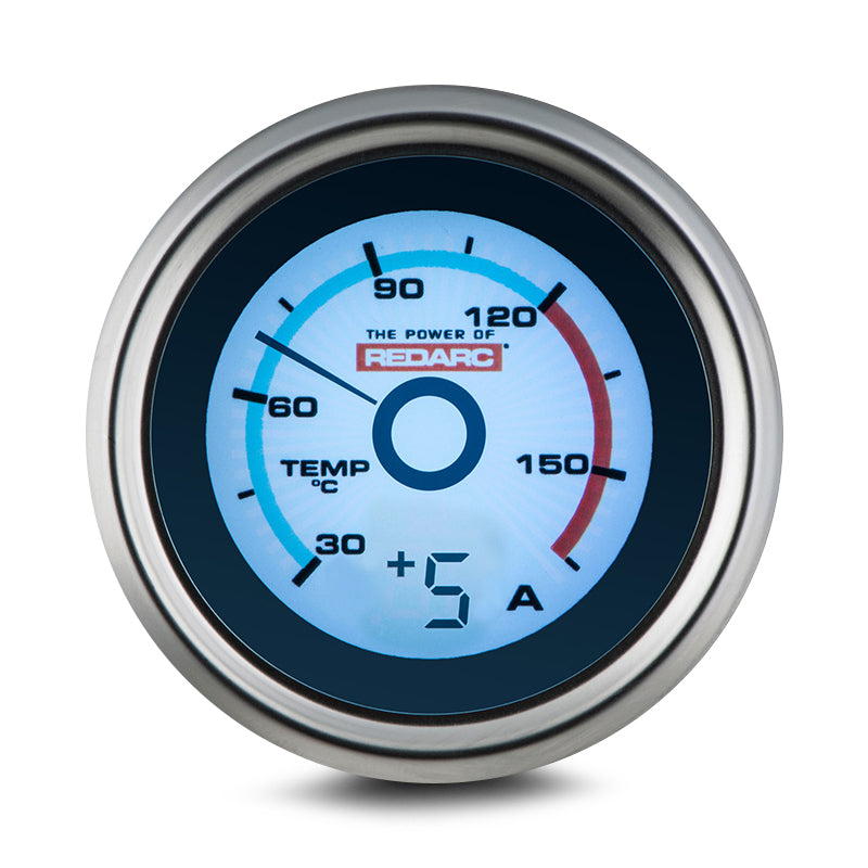 REDARC SINGLE TEMP 52MM GAUGE WITH OPTIONAL CURRENT DISPLAY