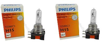2Pcs Philips OEM H15 12580 Factory Bulb Globe 15 / 55W Standard Premium OEM