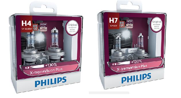 H4 + H7 Combo Philips X-treme Vision Plus +130% Bright Halogen light bulb