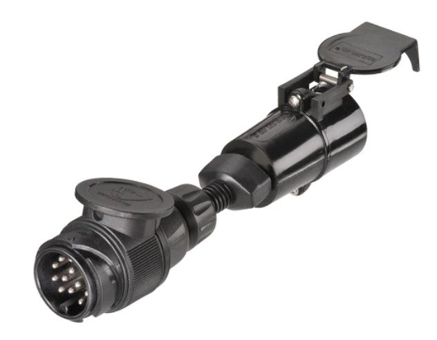 82290BL Narva 13 Pin Euro Round Socket on Car to 7 Pin Large Round Plug on Trail