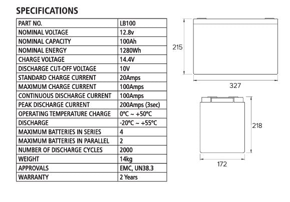 Projecta Lithium Battery - 12 Volt 100ah - LB100