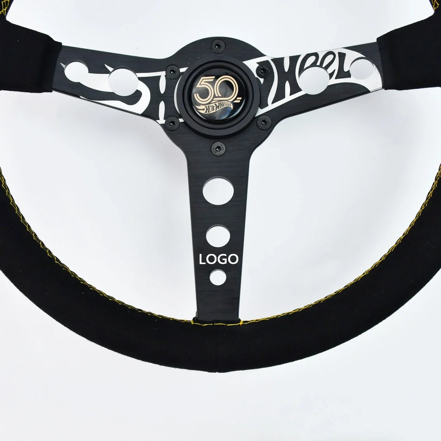 Tiypeor 50th anniversary black suede steering wheel for car