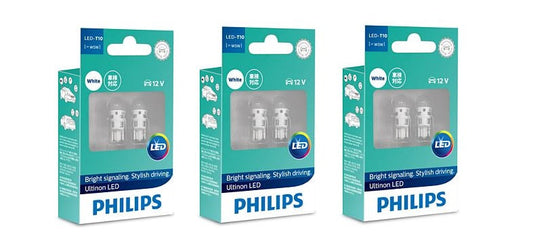 6 x PHILIPS T10 ULTINON LED W5W 6000K XENON HID WHITE LIGHT PARKER WHITE BULB
