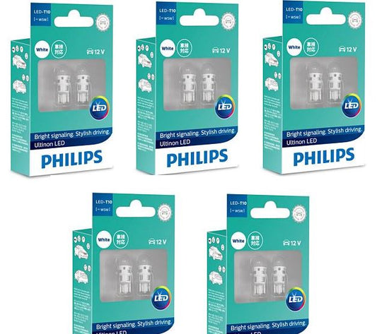 10 x PHILIPS T10 ULTINON LED W5W 6000K XENON HID WHITE LIGHT PARKER WHITE BULB