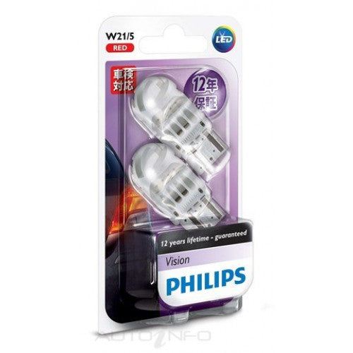 PHILIPS LED RED BRAKE LIGHT W21W T20 7440 12838REDB2 Single Brightness PAIR