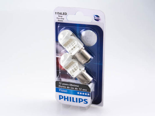 PHILIPS LED RED BRAKE LIGHT P21W 1156 BA15S S25 Single Brightness bulb PAIR