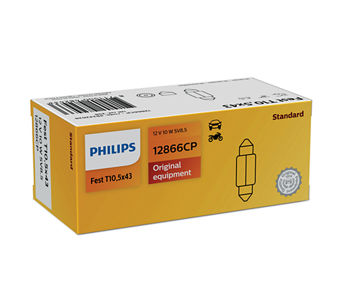 10pc Philips OEM 12866 CP 41mm x 10.5mm 12V 10W Festoon Halogen Light Bulb