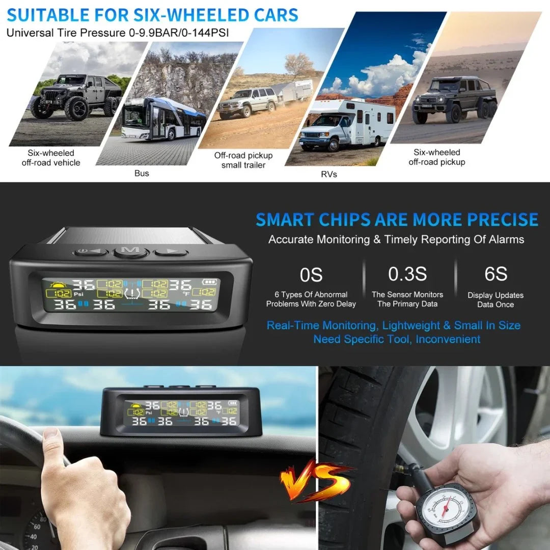 Tire Pressure Monitoring Tire Temperature Monitoring Automatic Safety Alarm System Solar Power Truck RV TPMS 6 Sensor