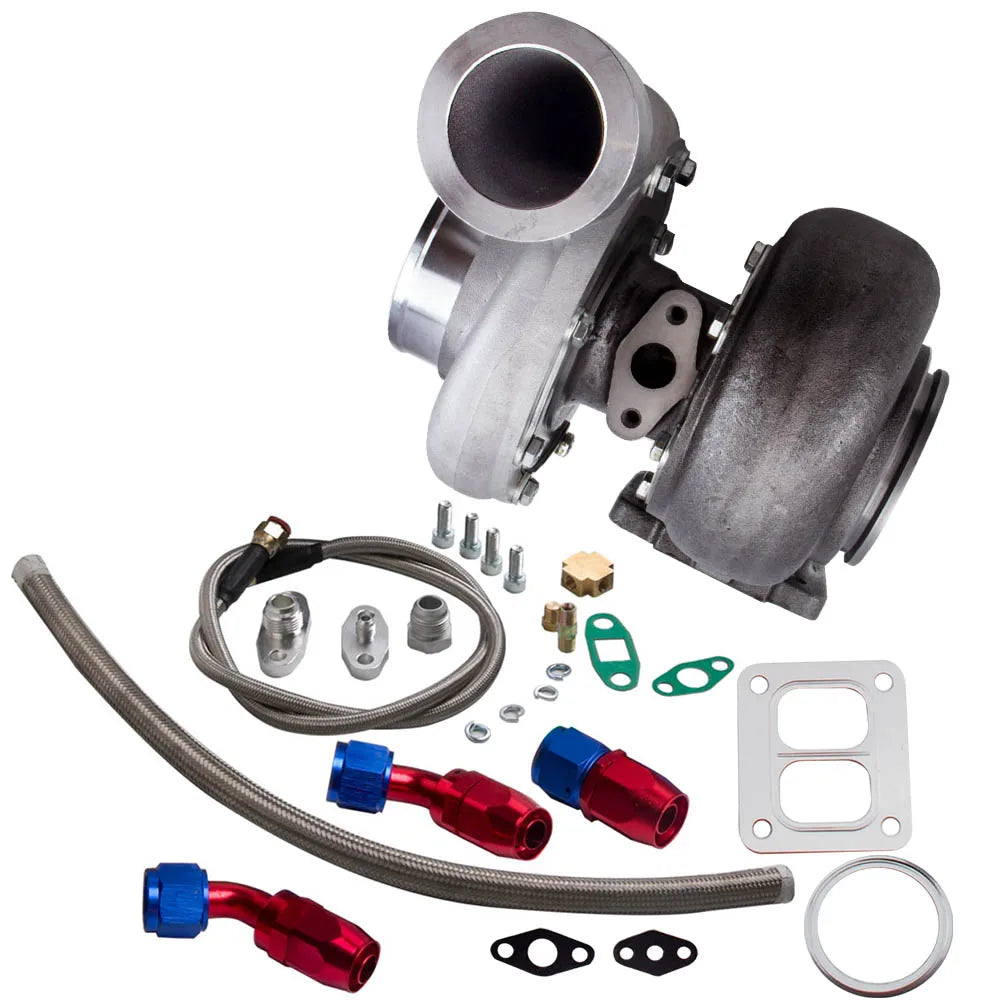 Turbo Kit 600+HP Racing High Performance GT45 T4 V-Band Universal Turbocharger 1.05 A/R + Oil Drain Feed & Return Line