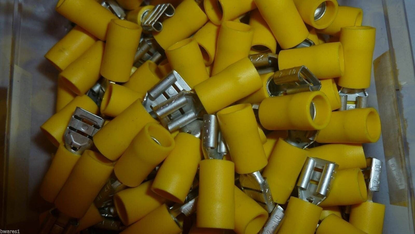 100 x NARVA 56138 FEMALE BLADE YELLOW SPADE CRIMP TERMINAL 6mm WIRE