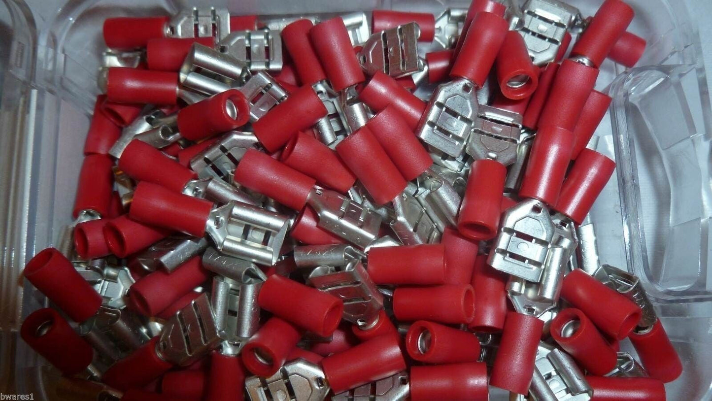 100 X NARVA 56134 FEMALE BLADE RED TERMINAL 3mm WIRE
