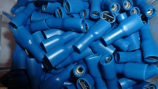 100 x NARVA 56144 FEMALE BLADE BLUE SPADE CRIMP TERMINAL 4mm FULLY INSULATED