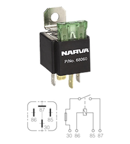 RELAY 12V 4 PIN 30A with BLADE FUSE - 68060BL NARVA