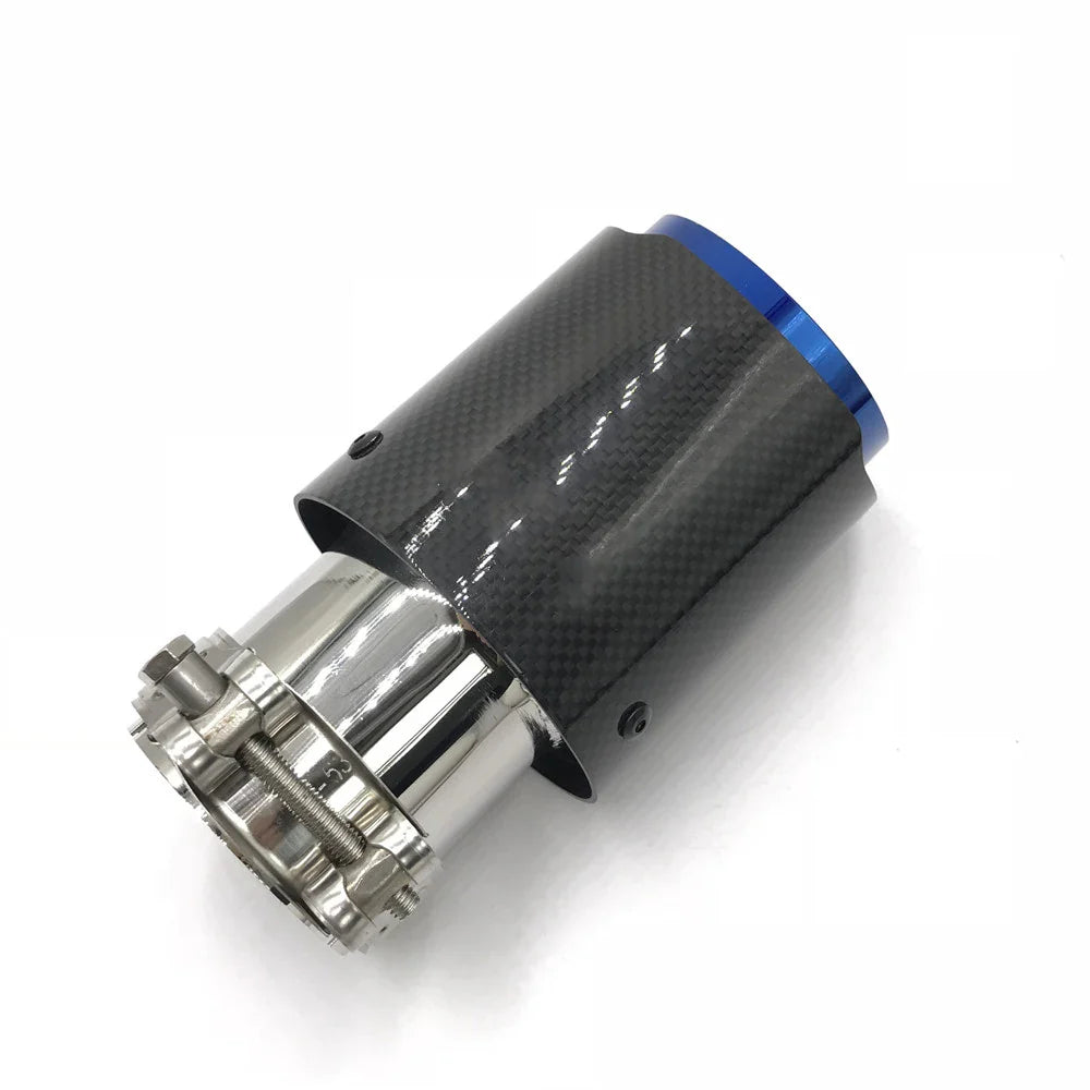 One Piece Single Glossy Carbon Fiber Car Back Muffler Pipe Coated Blue Stainless Steel Car Exhaust Tip For Ak For BMW