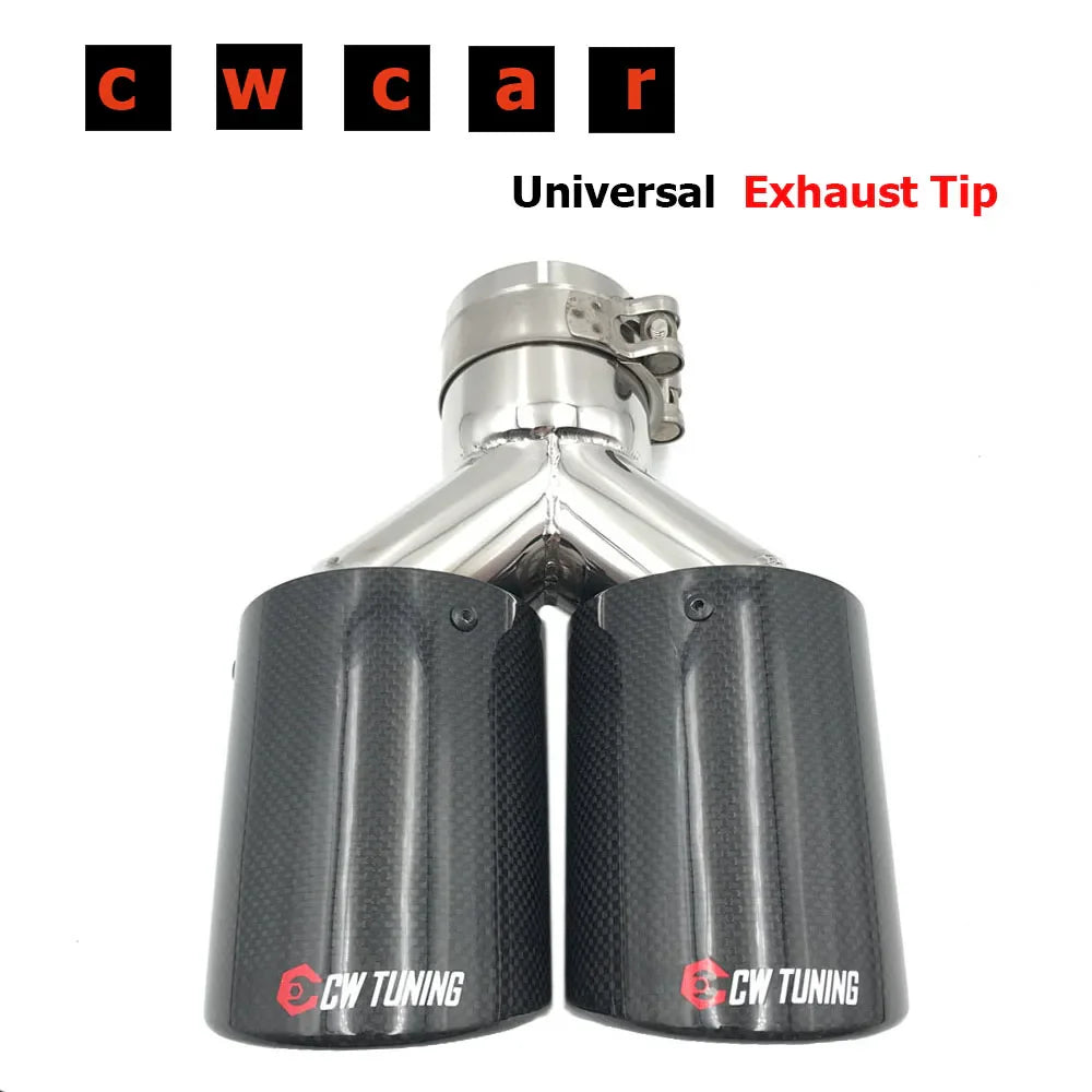 1 Piece Y Model Glossy Carbon Exhausts Dual End Tips For BMW For BENZ For VW Exhaust Dual Muffler Pipes Tail Tips For Ak
