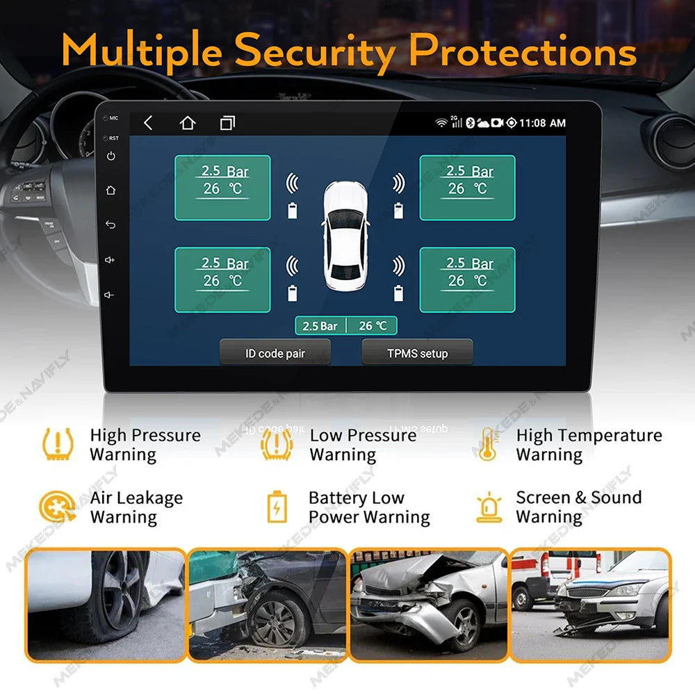 Built-in/External TPMS Car Tire Pressure Warning and Monitoring System with 4 Sensors Intelligent Tire Pressure Detection