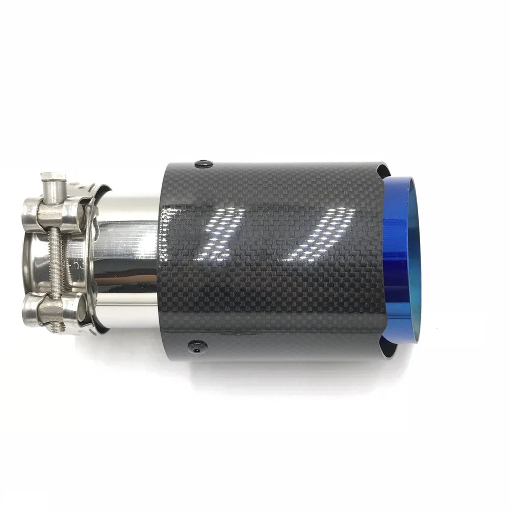 One Piece Single Glossy Carbon Fiber Car Back Muffler Pipe Coated Blue Stainless Steel Car Exhaust Tip For Ak For BMW