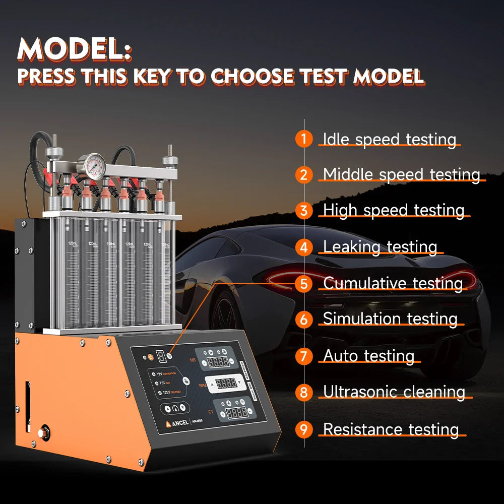 ANCEL ANJ600 GDI Piezo 220V 6 Cylinder Ultrasonic Wave Fuel Injector Cleaner Machine Tester Use for Car Motorcycle Cleaning Mach