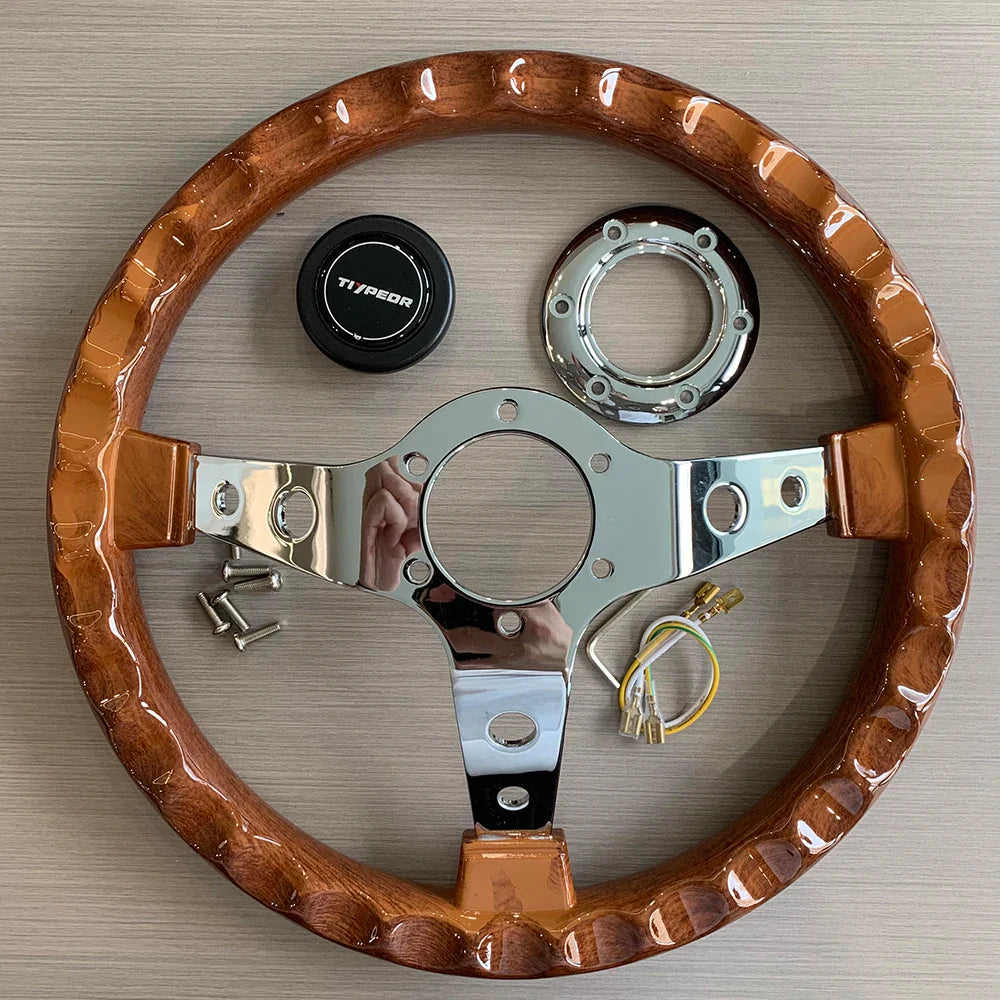 TIYPEOR Universal 14inch 350mm ABS Wood Style Vintage Classic Retro Steering Wheel