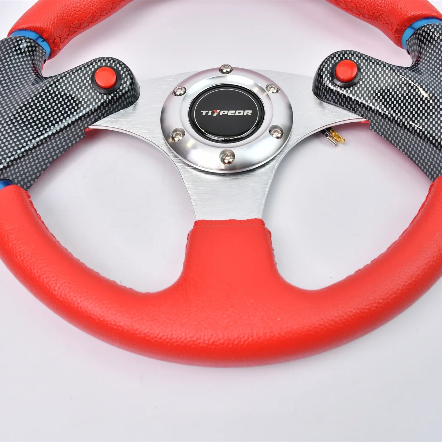 Tiypeor Universal 320MM PVC red car Steering Wheel with flat bracket