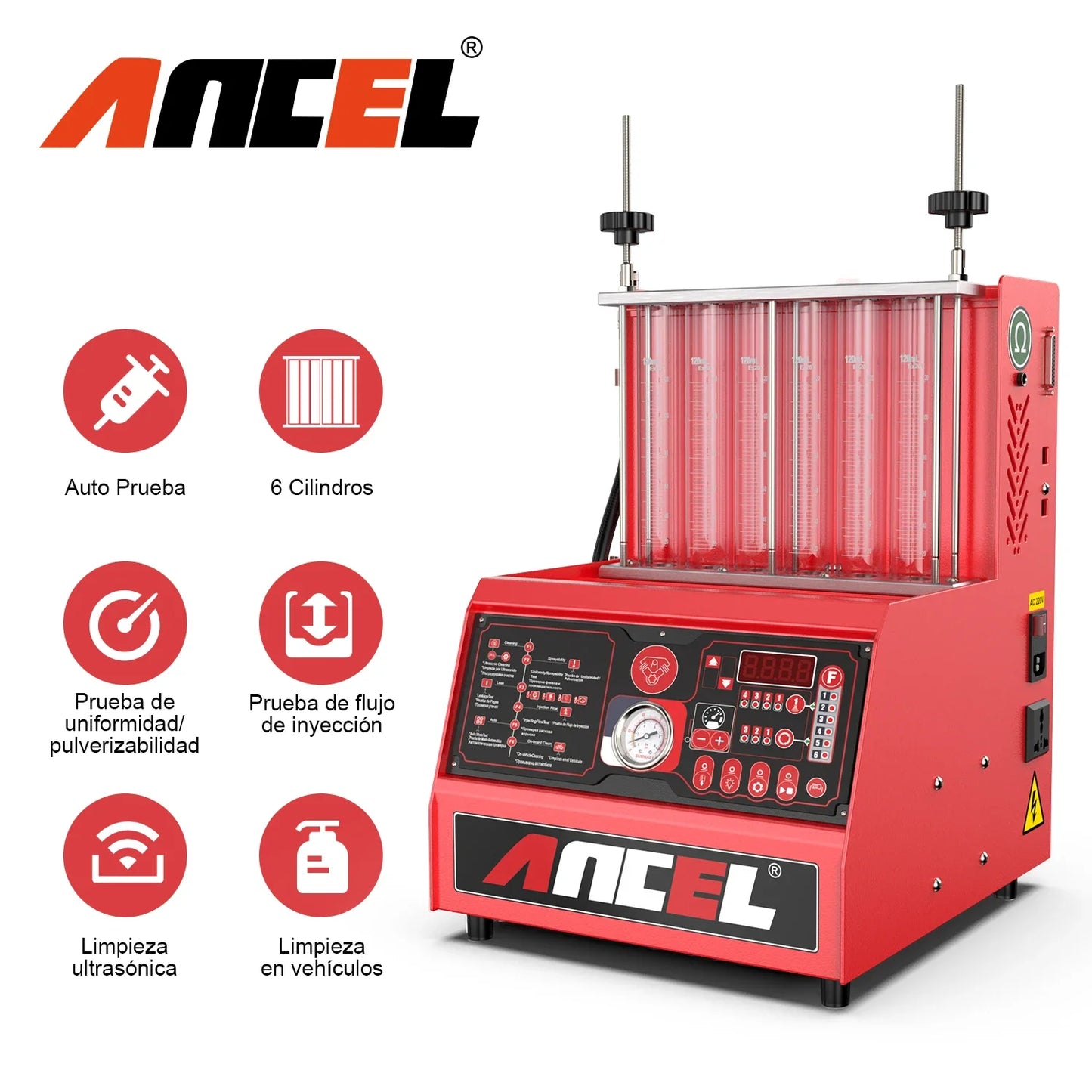 ANCEL AJ600 Car Fuel Injector Cleaner Tester 6-Cylinder Diesel Car Ultrasonic Fuel Injector Cleaner Machine for 110V & 220V