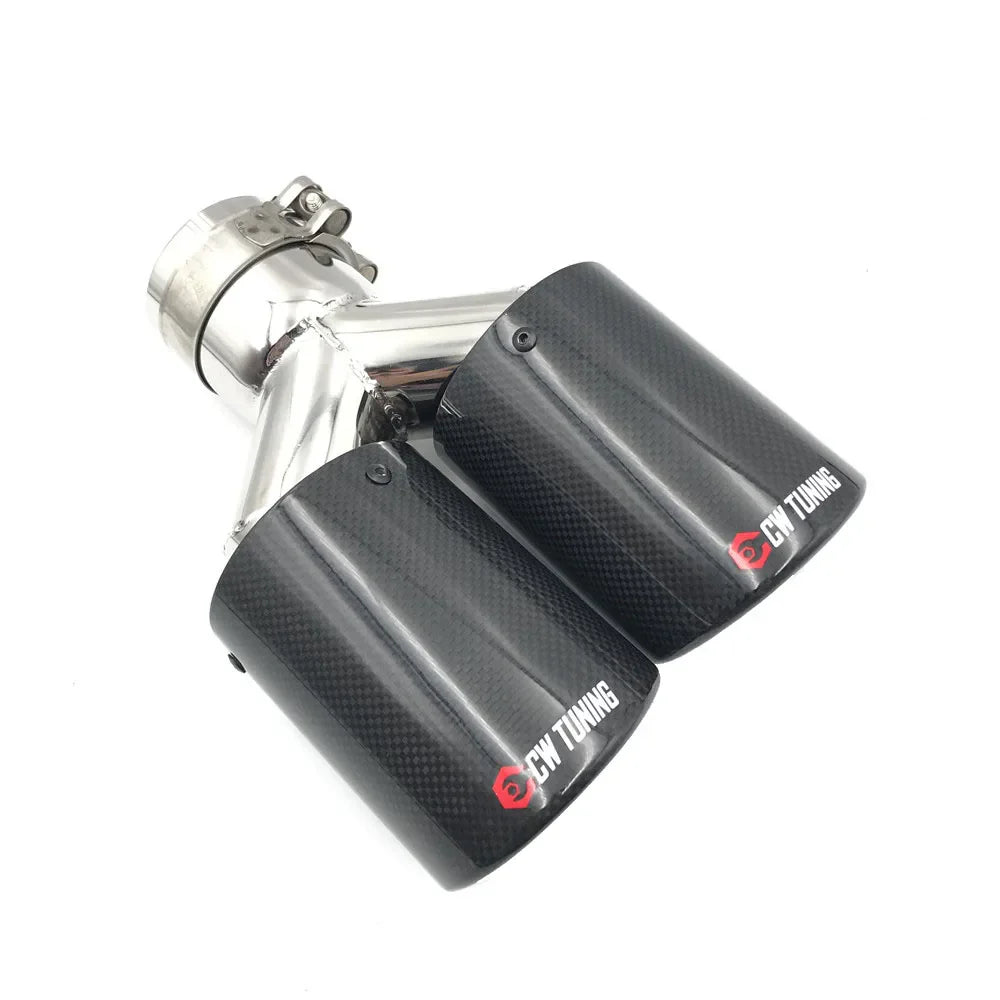 1 Piece Y Model Glossy Carbon Exhausts Dual End Tips For BMW For BENZ For VW Exhaust Dual Muffler Pipes Tail Tips For Ak