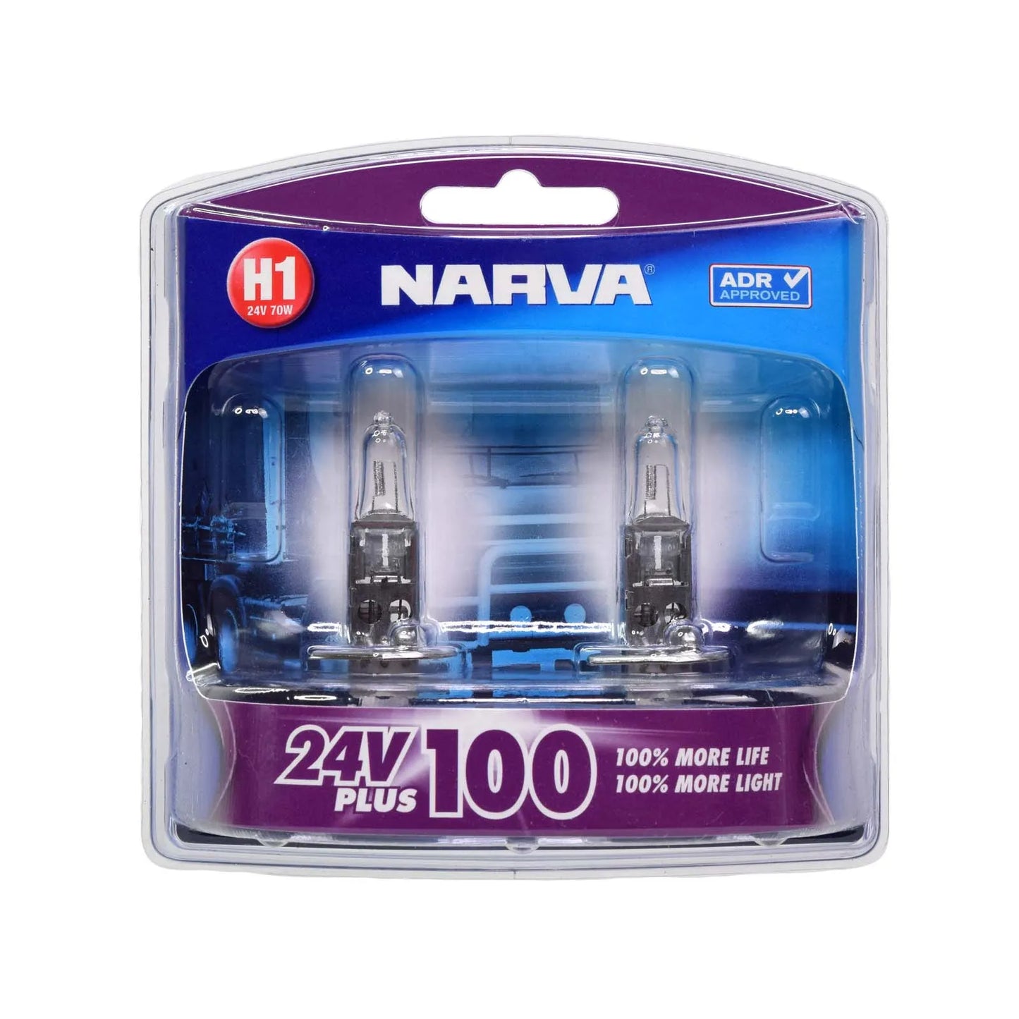 Narva 48705BL2 H1 24V 70W Plus 100 Long Life Headlight Globes, Twin Pack