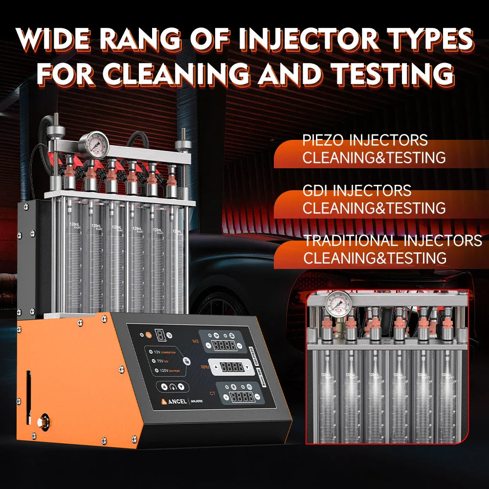ANCEL ANJ600 GDI Piezo 220V 6 Cylinder Ultrasonic Wave Fuel Injector Cleaner Machine Tester Use for Car Motorcycle Cleaning Mach