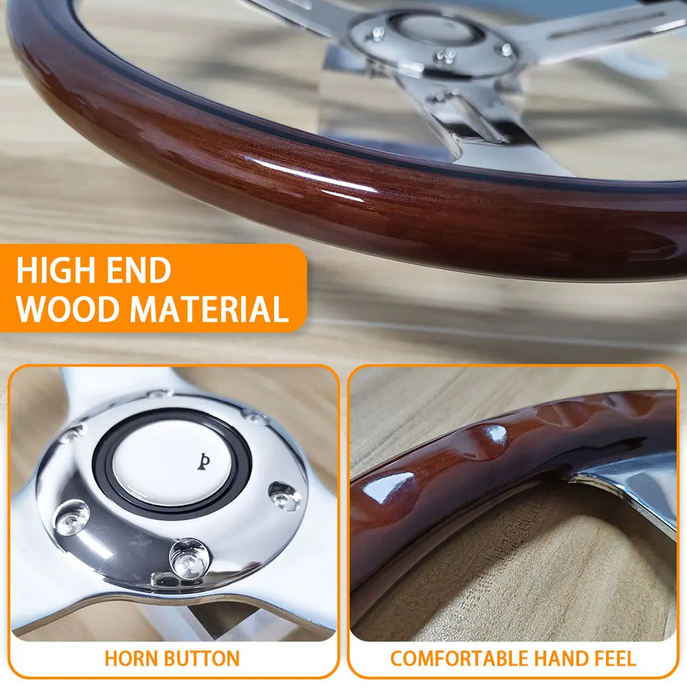 14inch 360mm Universal Retro Car Wood Film Steering Wheel Classic Vintage Wooden Sports Steering Wheel for Land rover defender