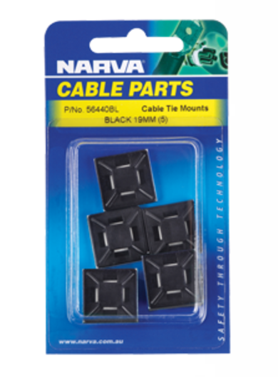 56440BL Narva Black Cable Tie Mounts U.V. Weather Resistant - 19 x 19mm
