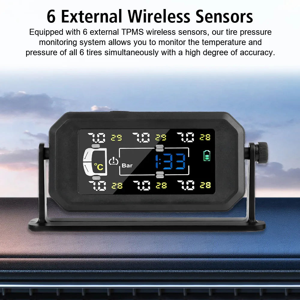 Tire Pressure Monitoring System H13 Truck Car Tyre Pressure Monitor 6 External Sensors Temperature Warning Fuel Save Intelligent