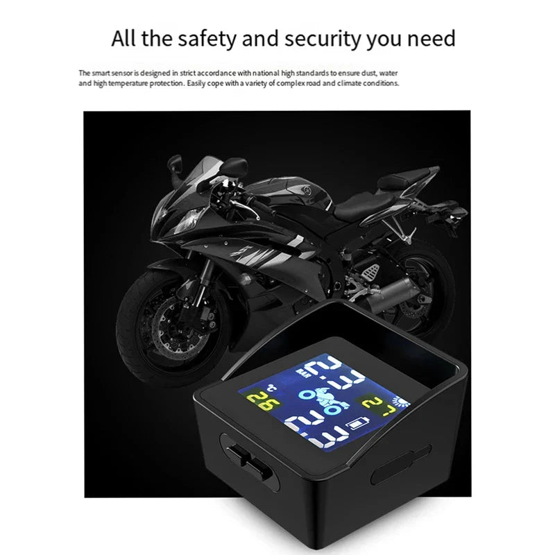 Motorcycle Solar Tire Pressure Temperature Monitoring System TPMS Sensor Kit USB Charge For Motorcycle Tire Pressure