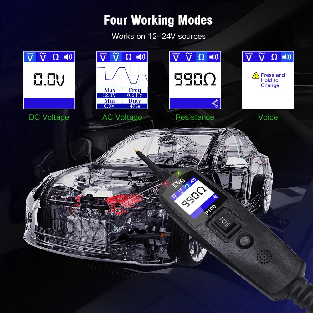 Car Diagnostic Tool P100 Auto Power Circuit Probe Circuit Tester Car Voltage Detector Electrical System 12V 24V Battery Scanner