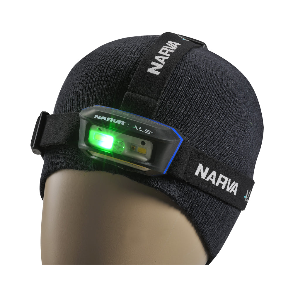 NARVA ALS RECHARGEABLE L.E.D HEAD LAMP - 250 LUMENS WITH GREEN & RED FUNTIONS