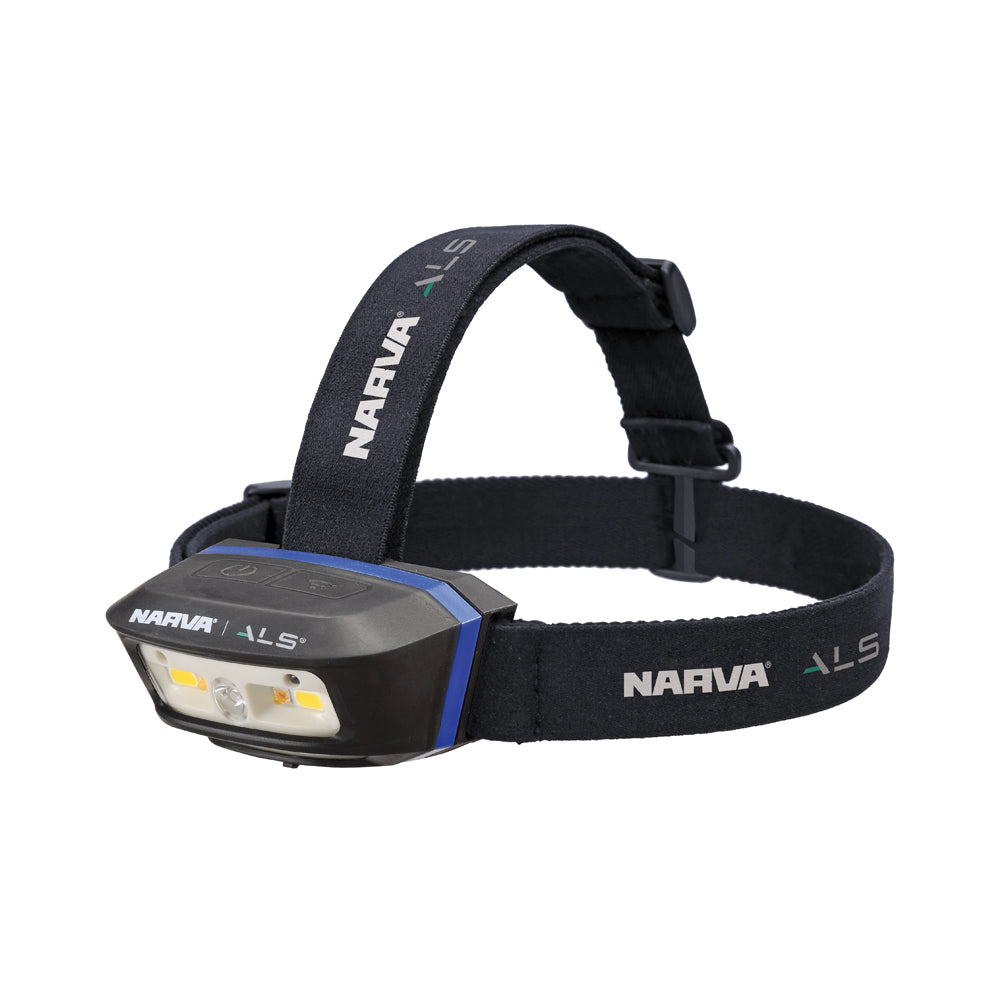 NARVA ALS RECHARGEABLE L.E.D HEAD LAMP - 250 LUMENS WITH GREEN & RED FUNTIONS