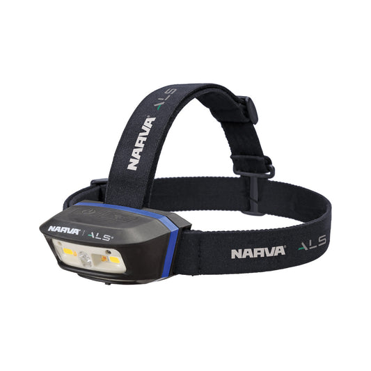 NARVA ALS RECHARGEABLE L.E.D HEAD LAMP - 250 LUMENS WITH GREEN & RED FUNTIONS