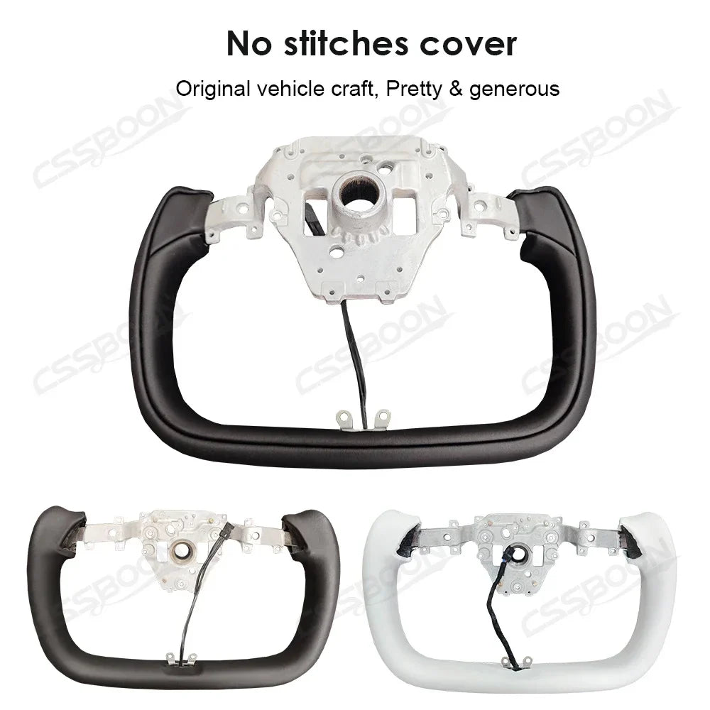 New Model Y Modified Yoke Steering Wheel with Heating for Tesla Custom Accessories Black White Leather Racing Car Handle