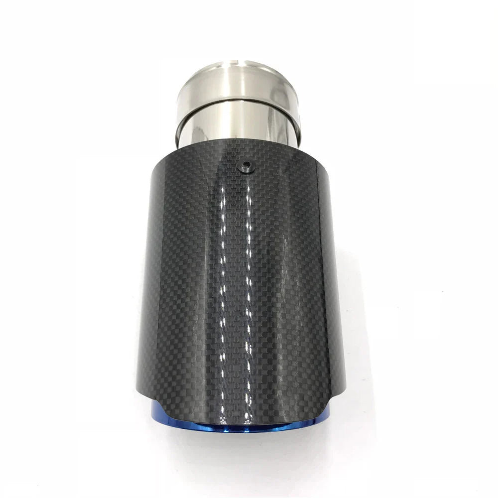 One Piece Single Glossy Carbon Fiber Car Back Muffler Pipe Coated Blue Stainless Steel Car Exhaust Tip For Ak For BMW