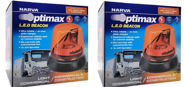 2 x Narva Optimax LED Rotating Beacon Amber 10-33V Class 1 LED Amber 85660