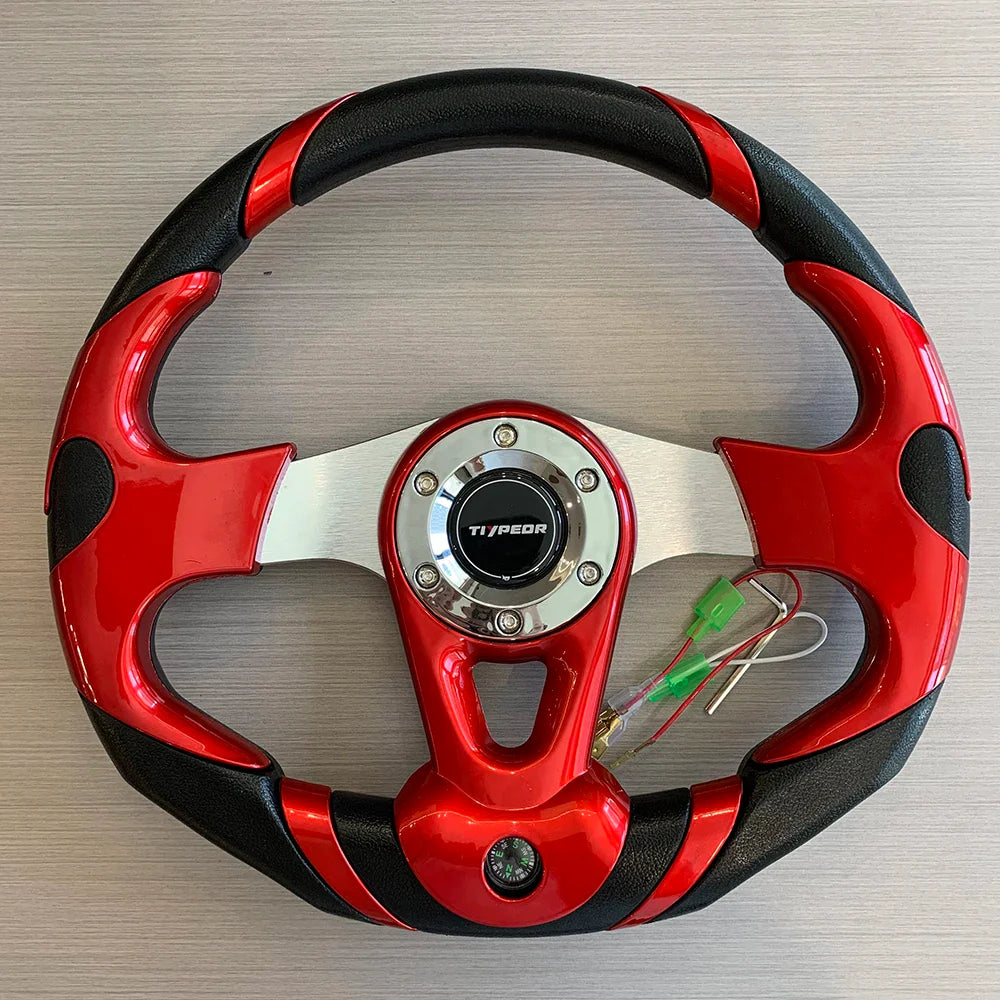 TIYPEOR Redesign Red Universal Flat Drift PU Racing Game Simulator Steering Wheel With compass