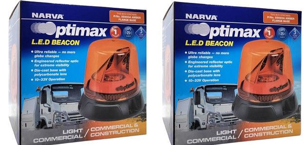 2 x Narva Optimax LED Rotating Beacon Amber 10-33V Class 1 LED Beacon Amber 85660A