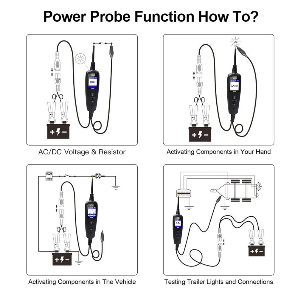 Car Diagnostic Tool P100 Auto Power Circuit Probe Circuit Tester Car Voltage Detector Electrical System 12V 24V Battery Scanner