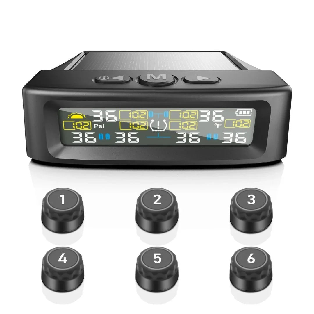 Tire Pressure Monitoring Tire Temperature Monitoring Automatic Safety Alarm System Solar Power Truck RV TPMS 6 Sensor