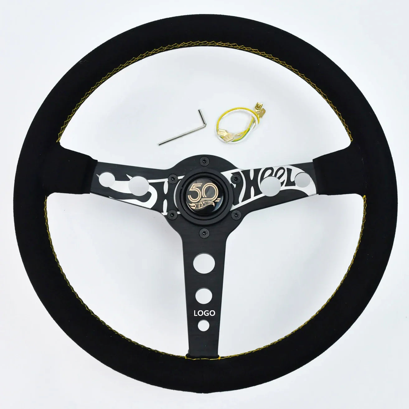 Tiypeor 50th anniversary black suede steering wheel for car