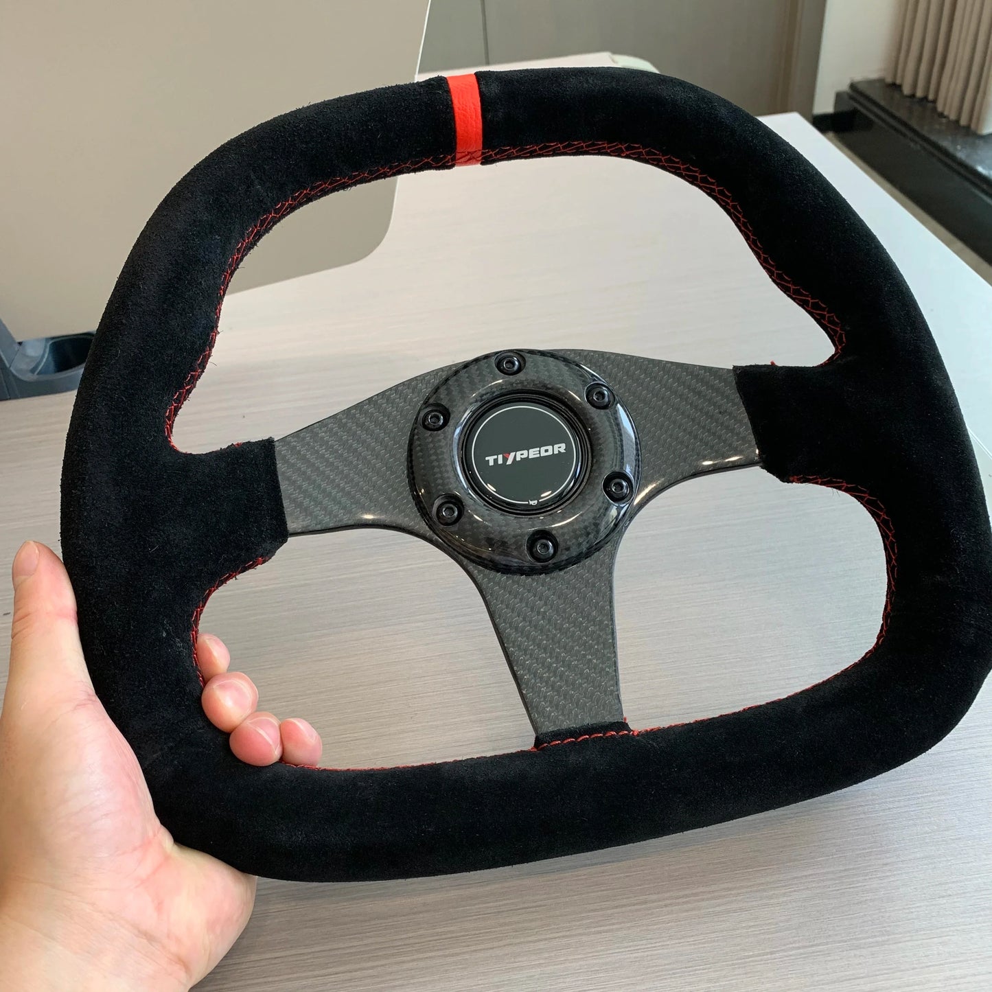 Tiypeor Universal 330mm Suede Leather Steering Wheel carbon fiber bracket