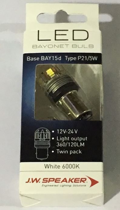 2 x  JW Speaker LED P21/5W BAY15d 1157 6000K Dual Brightness Bright Red bulb