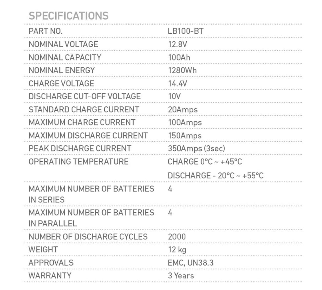 Projecta Lithium Battery - 12 Volt 100ah - Blue Tooth LB100-BT